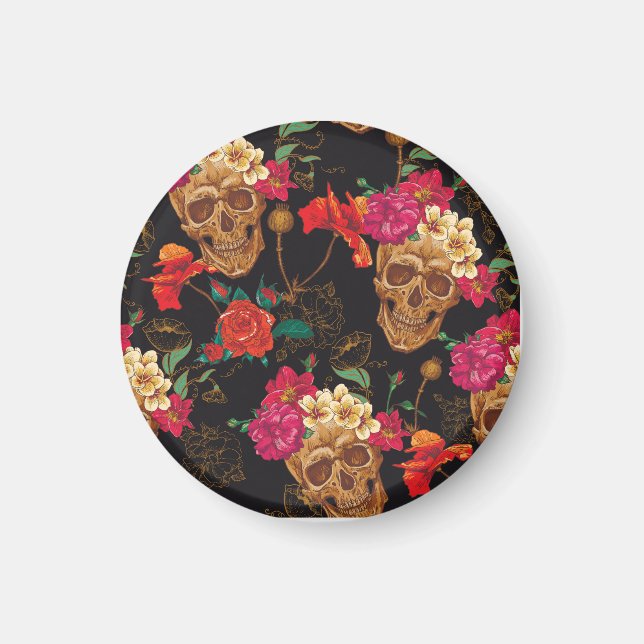 Íman Flores Do Crânio: Fundo Escuro Sem Olhos. (Frente)
