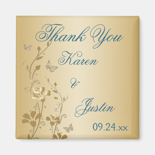 Íman Flores e borboletas Douradas e lacas (Frente)