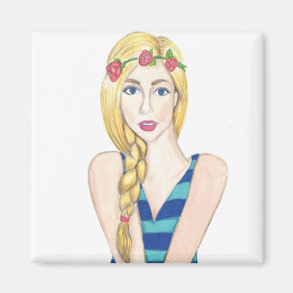 Íman Flores e faixas - Magneta quadrada de 2 polegadas