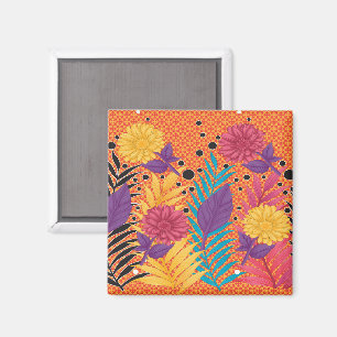 Íman flores e folhas coloridas sobre fundo preto