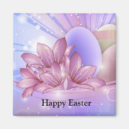 Íman Flores e ovos num fundo pastel colorido