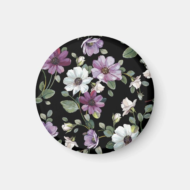 Íman Flores Elegantes Cosmos: Sem Costura De Aquarela. (Frente)