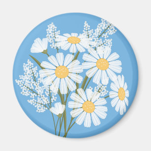 Íman Flores Elegantes Margaridas Brancas no Azul