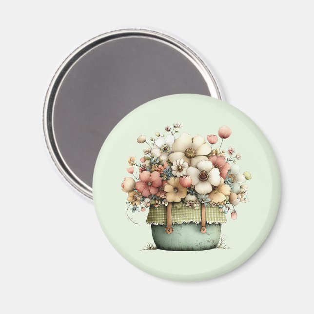 Íman Flores em um Vaso Aconchegante Xadrez Fofo (Front/Back)