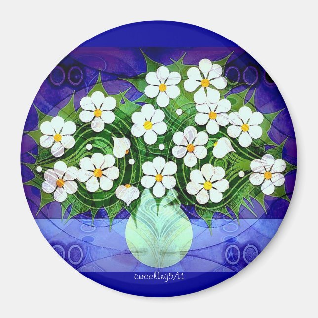 Íman Flores Em Vaso Verde No Magneto Da Meia-Noite (Frente)