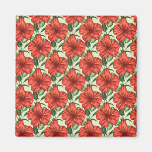 Íman Flores florais tropicais, sem costura, flores verm