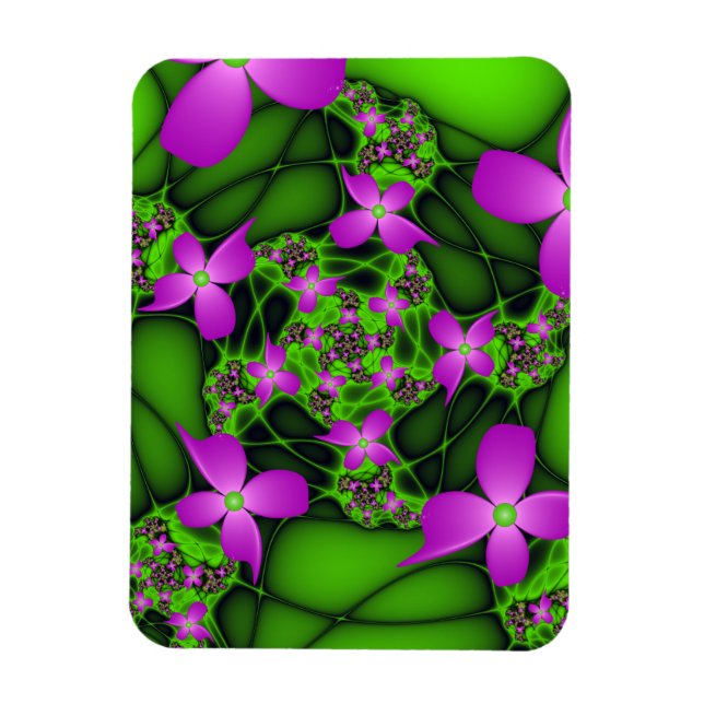 Íman Flores Fractais Abstratas Modernas Rosa Verde Neon (Vertical)