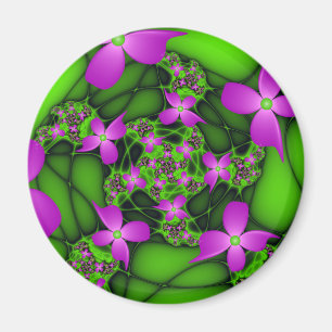 Íman Flores Fractais Abstratas Modernas Rosa Verde Neon