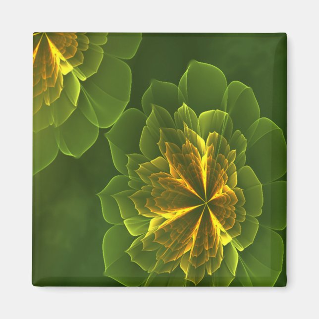 Íman Flores Fractais Amarelas Verdes Fantasy (Frente)