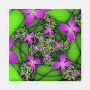 Íman Flores Fractais Modernas Abstratas Rosa Verde Neon