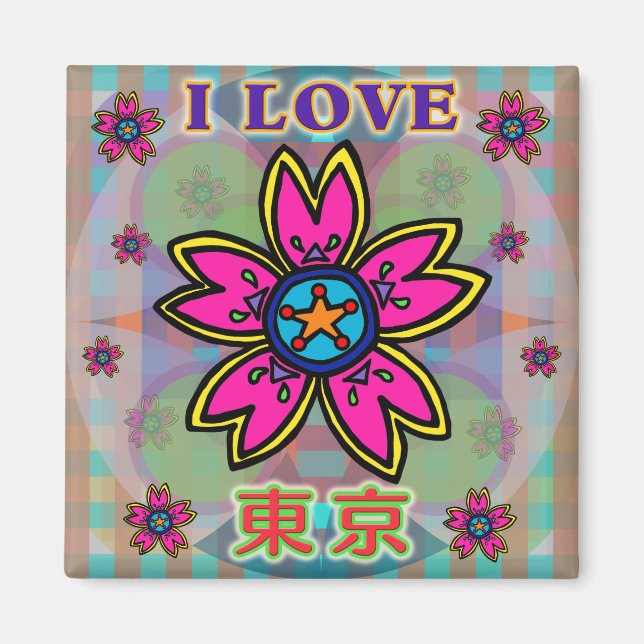 Íman Flores Kanji Magnet "EU AMO TÓQUIO" (Frente)
