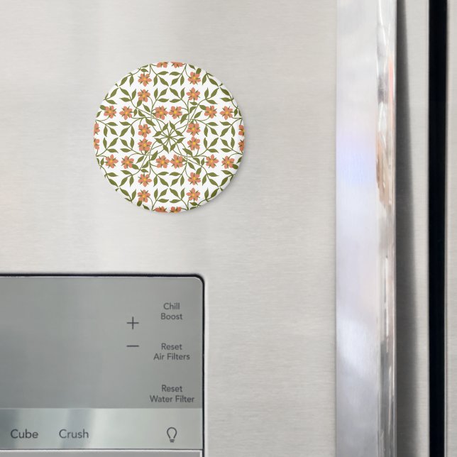 Íman Flores Laranja, Padrão Floral, Verdura, Boho (In Situ (Fridge))