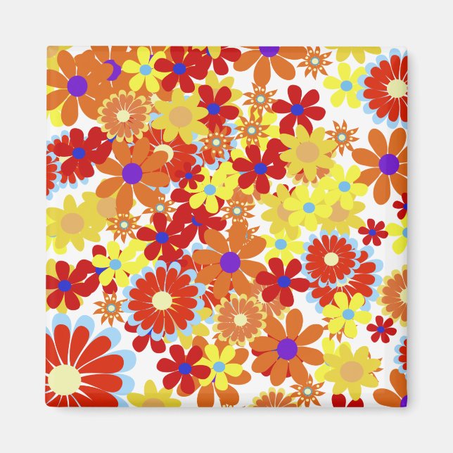 Íman Flores Legal, Flores Bonitas, Girly Retro Floral (Frente)