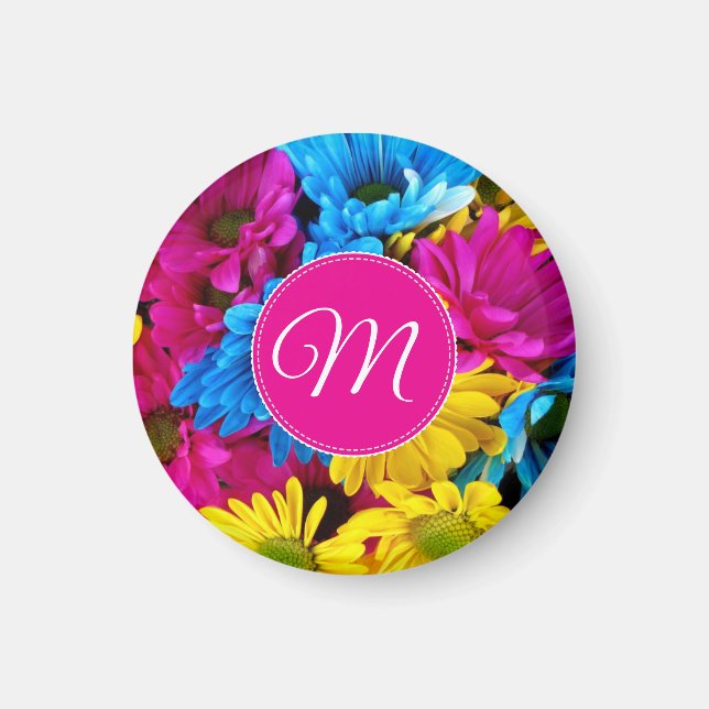 Íman Flores Monogramadas em Cores Fluorescentes (Frente)