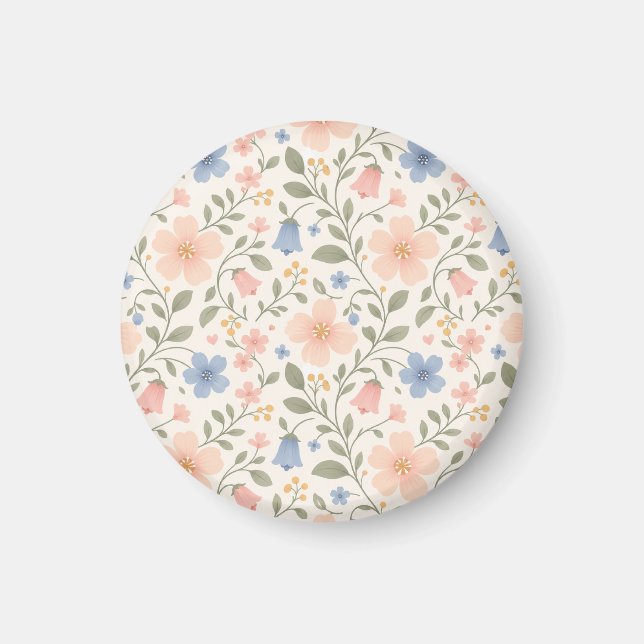 Íman Flores Pastel Florais Rosa Suave e Azul (Frente)