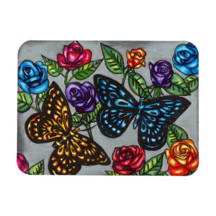 Íman Flores rosa da borboleta desenho natural original