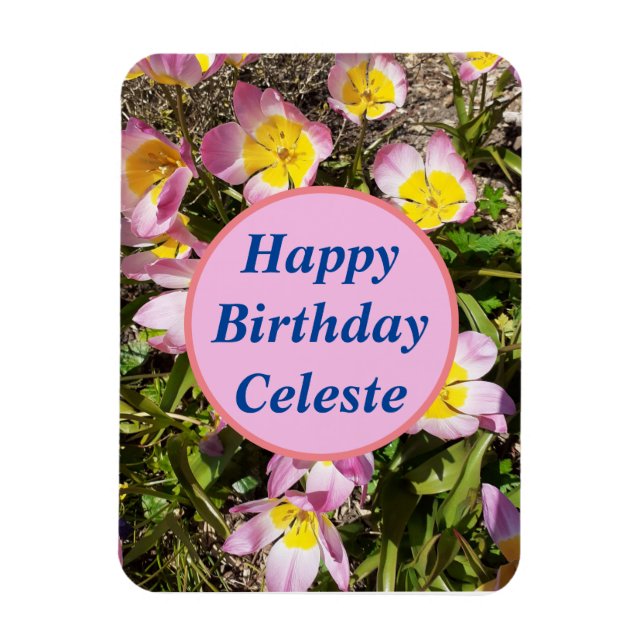 Íman Flores Rosa e Amarelo Aniversário (Vertical)