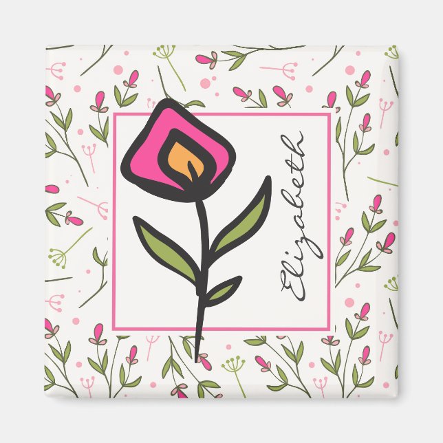 Íman Flores selvagens - Pétalas cor-de-rosa e laranja p (Frente)