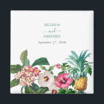 Íman Flores Tropicais De Cores Aquáticas E Casamento Ve<br><div class="desc">Um belo design de casamento de flores aquáticas tropicais e verde. Um design único que usa botânicos com coloração aquosa, como Hibiscus, Plumeria e Abacaxi. Um design floral moderno, branco e tropical, com um traço de verde. Um casamento chic favorece a design com elementos modernos. Os convites de casamento e...</div>
