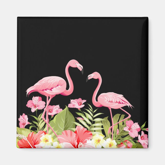Íman Flores Tropicais e Design de Flamingos (Frente)