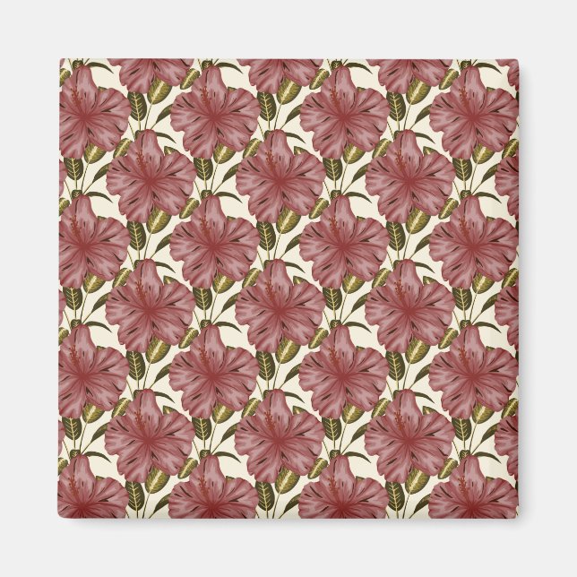 Íman Flores tropicais, padrão sem costura | flores verm (Frente)