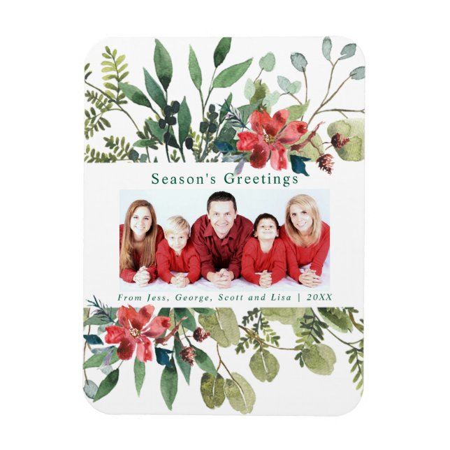 Íman Flores Vermelhos Aquarelas Foto de inverno Verde (Vertical)