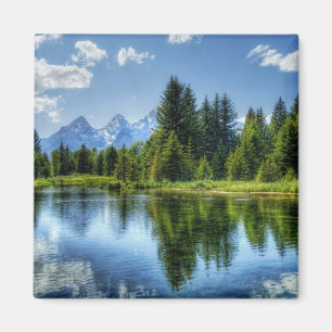 Íman Floresta brilhante com montanha e lago