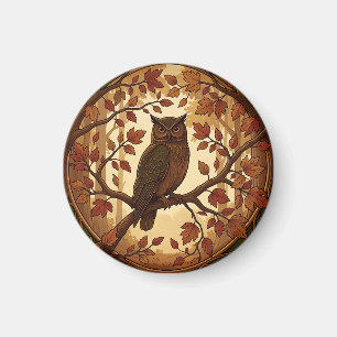 Íman Floresta de Coruja Outono Art Nouveau