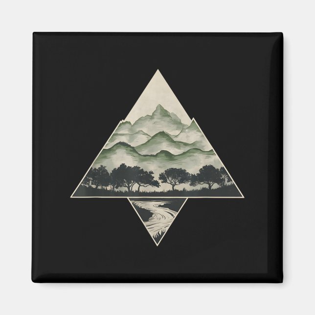 Íman Floresta Retro Árvores Vida Selvagem Natureza Vint (Frente)