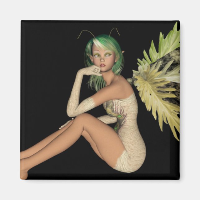 Íman Floresta Verde Fada 3D - Sentada Para Lado (Frente)