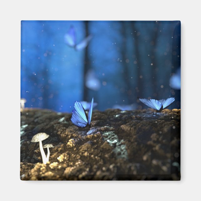 Íman Florestas Láteas Mágicas com Borboletas e Cogumelo (Frente)