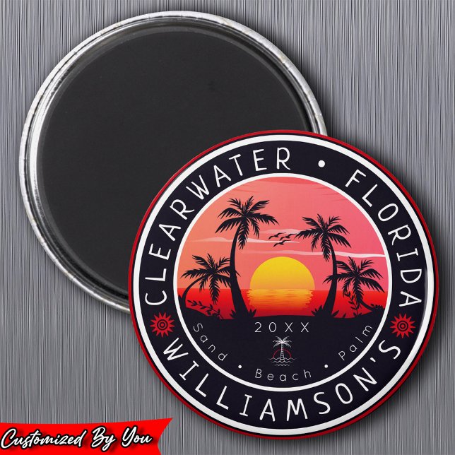 Íman Flórida Clearwater Retro Sunset Souvenirs 80s (Criador carregado)