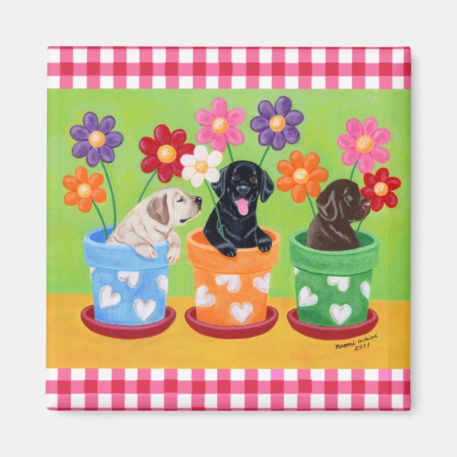 Íman Flower Pote Labrador Puppies (Frente)