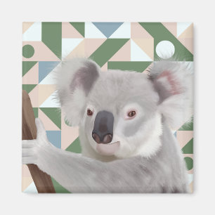 Íman Fluffy Koala Green Fundo Geométrico