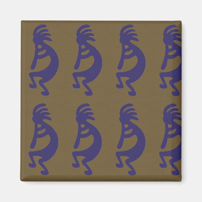 Íman Flute Playing Kokopelli Figura 1 - Azul em verde (Frente)