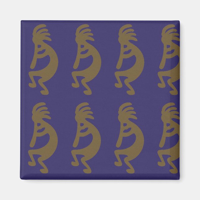 Íman Flute Playing Kokopelli Figura 1: Verde sobre azul (Frente)