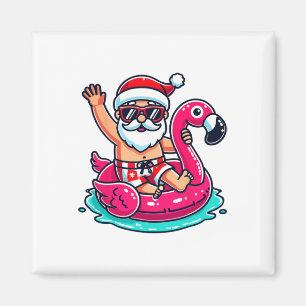 Íman Flutuador Flamingo Natal Divertido na Praia em Jul