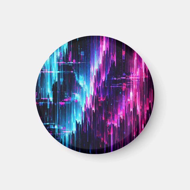 Íman Fluxo de Dados Glitch Neon Abstrato (Frente)