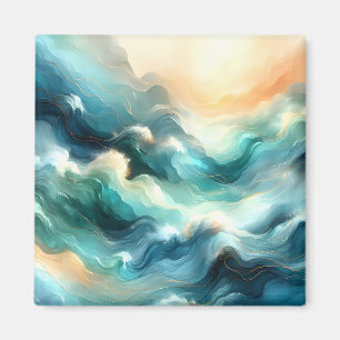 Íman Fluxo Dourado Oceânico Ondas Abstratas