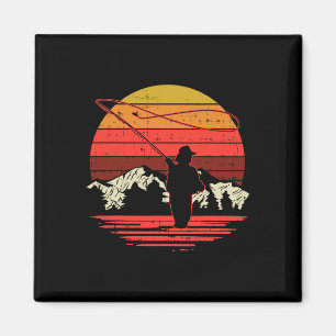 Íman Fly Fishing Pôr do Sol Retro Truta Pescador A