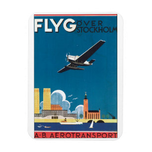 Íman FlyG sobre o poster das viagens vintage de