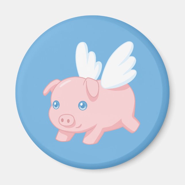 Íman Flying Pig - Piglet with Wings on Blue (Frente)