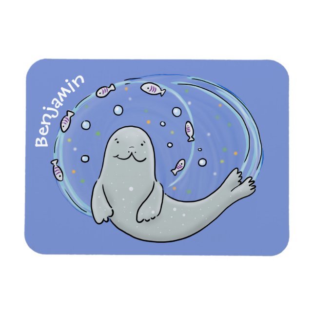 Íman Foca-branca e ilustração de desenho animado de azu (Horizontal)