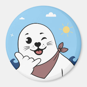 Íman Foca Piscando o Olho com Bandana Fazendo Sinal Sha