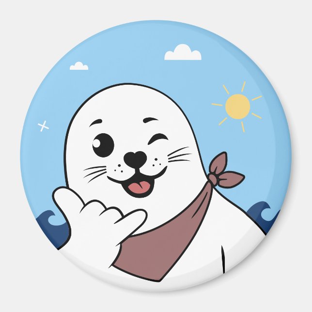Íman Foca Piscando o Olho com Bandana Fazendo Sinal Sha (Frente)