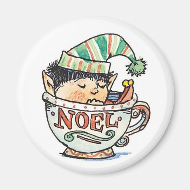 Íman Fofa Duende de Natal de Desenho Animado Dormindo e (Frente)