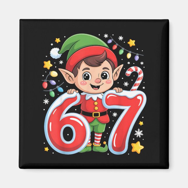 Íman Fofa Elfa Seis Sete 6 7 Meme Natal Divertido Roupa (Frente)