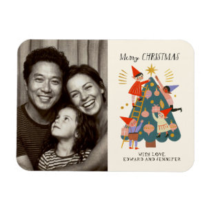 Íman Fofa Família de Elfos de Natal e Árvore