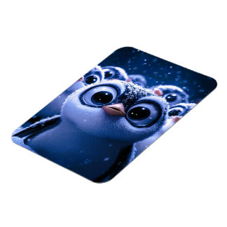 Íman Fofa Família de Pinguins Noite de Inverno Nevada
