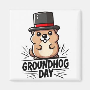 Íman Fofo Dia Feliz do Groundhog 2 de Fevereiro Feriado